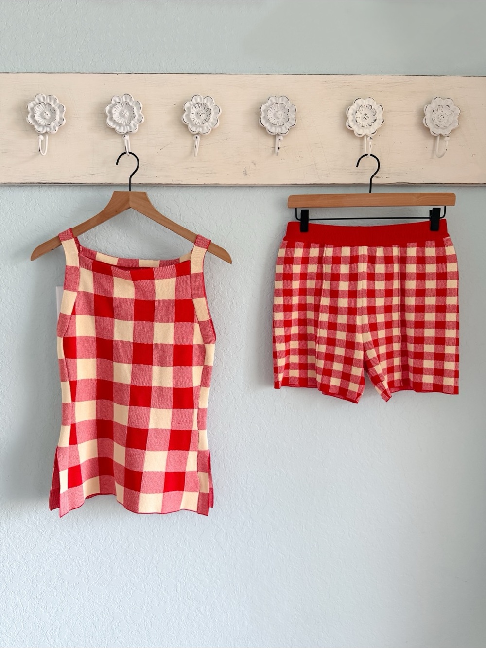 Commense•Checkerboard Sleeveless Knit Shorts Set•Size Small